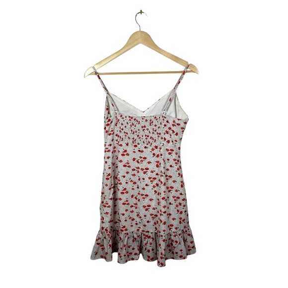 Urban Outfitters Floral Dotted Cinched Ruffle Mini Slip Dress White/Red Size M - Picture 11 of 13